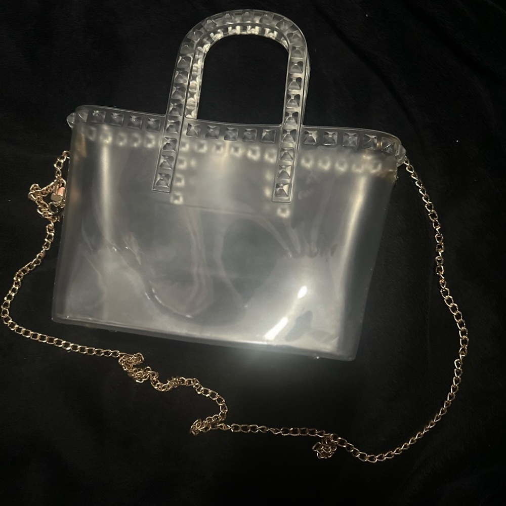 Transparent glam handbag purse with gold chain strap